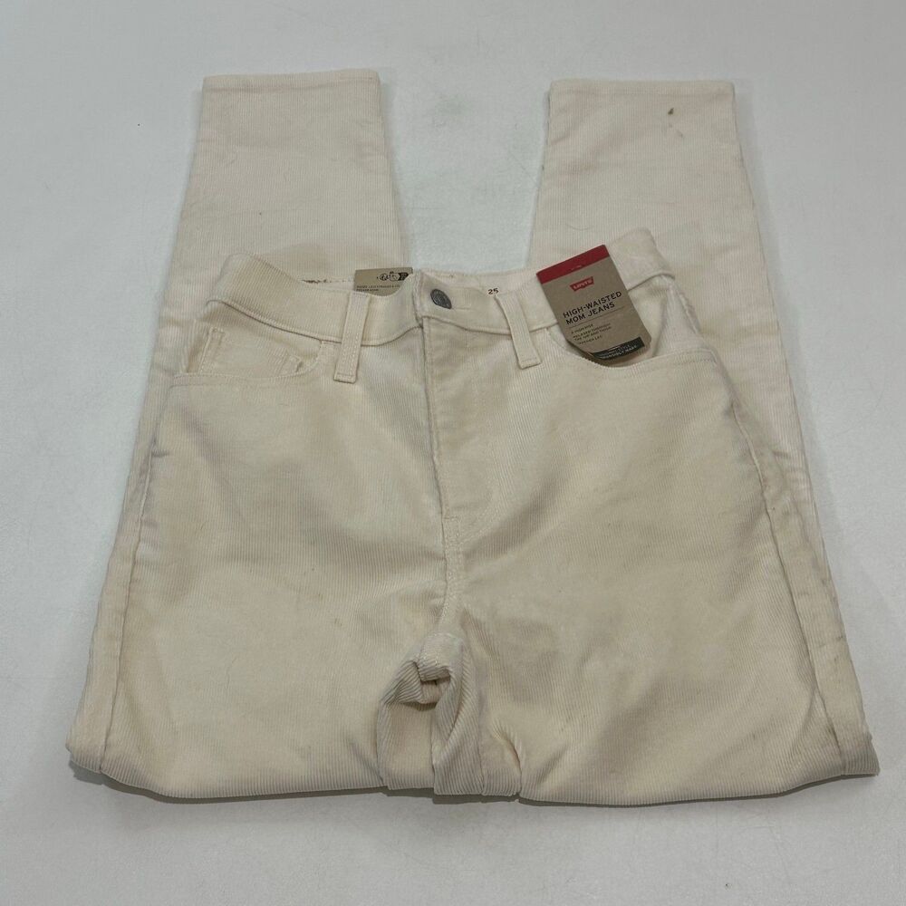 Levi's Women's High-Waisted Mom Jeans Cream Corduroy Tapered High-Rise, 25/27